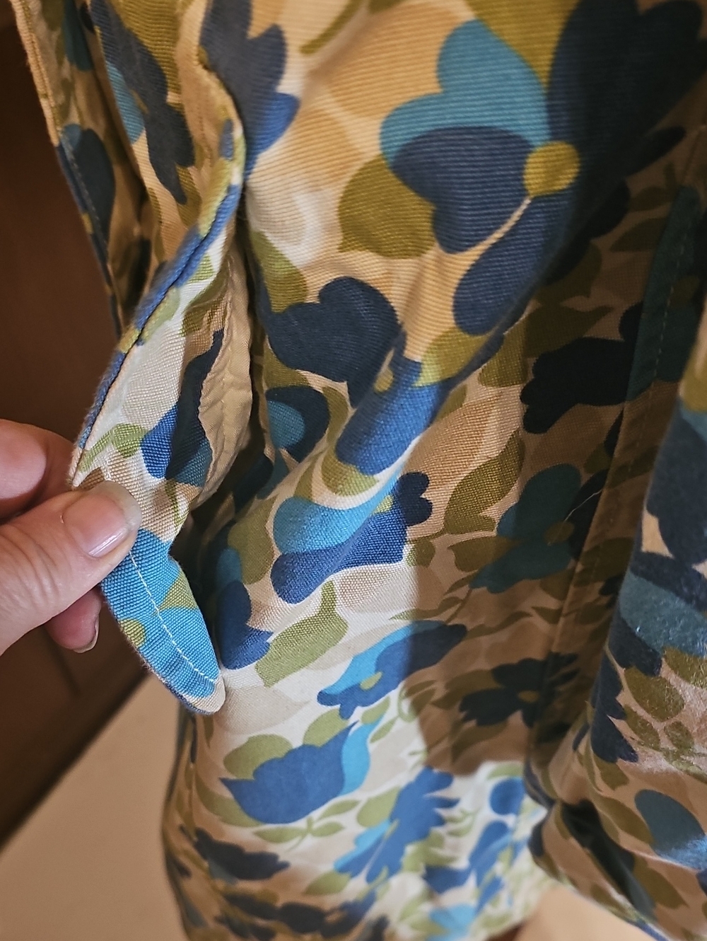 Vintage Old Navy Floral Trench Coat Raincoat Blue Green Size M - Picture 5 of 8